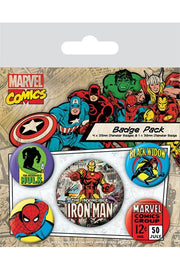 Marvel Comics retro badge pack 5-piece front view on card