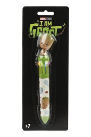 Marvel I Am Groot 3D multicolour pen in blister packaging front view with I Am Groot branding on black card