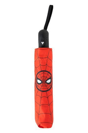 Spider-Man umbrella canopy close-up with web pattern and face