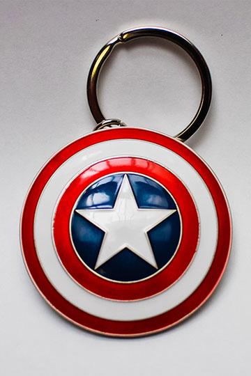 Marvel Captain America shield metal keychain front view in Avengers collector box