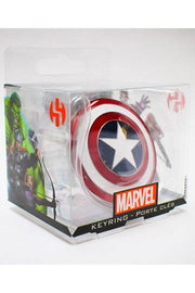 Marvel Captain America shield metal keychain side view in Avengers collector box