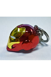 Marvel Iron Man 3D sculpted helmet keychain angled front view showing gold visor detail