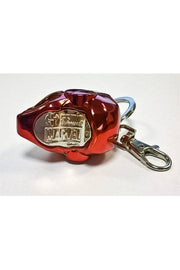 Marvel Iron Man 3D sculpted helmet keychain side view showing chrome red finish and lobster clasp