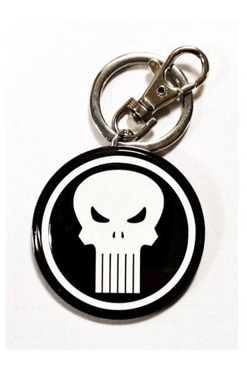 Marvel Comics Punisher skull logo metal keychain large front view on white background