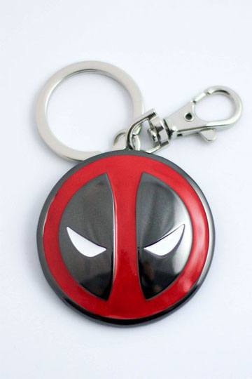 Marvel Comics Deadpool face logo metal keychain large front view on white background