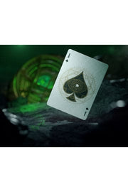 Avengers Infinity Saga Green playing cards card back design on stone surface