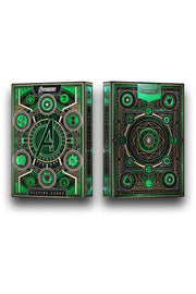 Avengers Infinity Saga Green playing cards box front full view with hero symbols