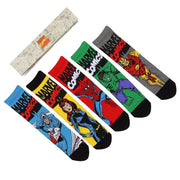 Marvel Comics socks 5-pack laid out with gift box