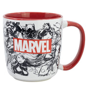 Marvel Comics Avengers collage mug 380ml side view showing Black Widow Black Panther Captain America Thor