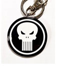 Marvel Comics Punisher skull logo metal keychain compact view showing black enamel disc