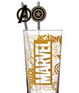 Marvel glass tumbler 485ml compact view with straw toppers