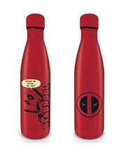 Marvel Deadpool matte red metal drink bottle small front view showing full bottle shape