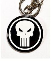 Marvel Comics Punisher skull logo metal keychain small front view showing full disc and clasp