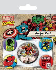 Marvel Comics retro badge pack full packaging view