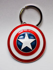 Marvel Captain America shield metal keychain large front view on white background showing enamel detail
