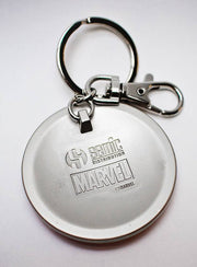 Marvel Captain America shield metal keychain large back view showing Semic Marvel licensed plate and lobster clasp