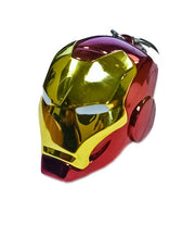 Marvel Iron Man 3D sculpted helmet keychain large front view on white background showing full chrome finish