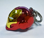 Marvel Iron Man 3D sculpted helmet keychain large angled view showing gold visor and red helmet
