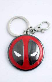Marvel Comics Deadpool face logo metal keychain large close-up showing enamel mask detail and lobster clasp