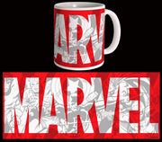 Marvel Comics Big Logo mug full view showing opposite side with Captain America Thor Spider-Man