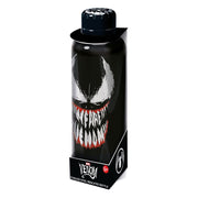 Marvel Venom stainless steel insulated bottle full view out of packaging on white background