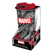 Marvel stainless steel travel tumbler full view out of packaging on white background